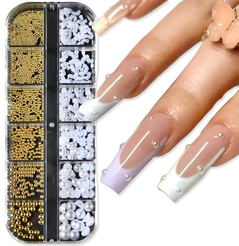 1 Schachtel Halbperlen Nail Art Charms, Charms Nägel, Klein Edelstahl-Perlen, Halbrunde Perlenkugeln Nail Charms, Nail Art Deko, Nagel Schmuck, für DIY Schmuckdekoration Nagel Dekorationen