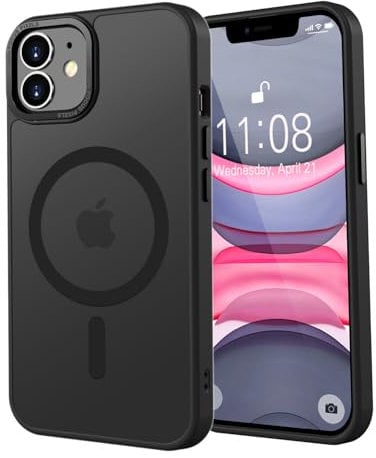 KPPIT Magnetisch Hülle für iPhone 11 6,1 Zoll [Kompatibel mit Magsafe],Matt Transluzente Handyhülle für iPhone 11 Case Dünn Cover Stoßfest Kratzfest Schutzhülle, (Schwarz)