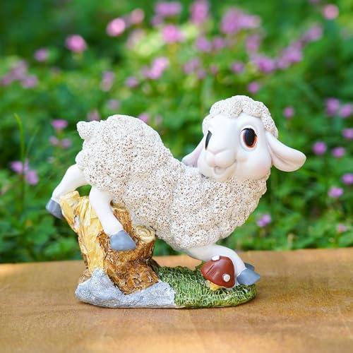 Flanliy Gartenfiguren Schaf, Gartendeko für Draußen Wetterfest, Schaf Deko Figuren aus Harz, Garten Deko Schaf Figuren, Niedliches Schaf Gartenfigur für Bauernhof, Balkon, Garten, Miniteich Deko (A)