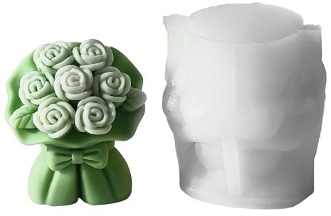 Uqezagpa Stampo in silicone 3D a forma di bouquet di rose per candele, aromaterapia, candele, San Valentino