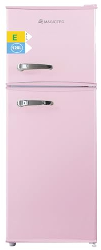 magictec Frigorifero in stile retrò con congelatore | 120 litri (88 l/32 l) | Low Frost | Combinazione frigorifero-congelatore | Design vintage | Illuminazione a LED | Rosa