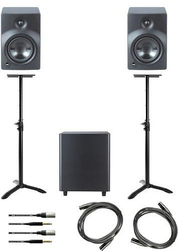 Fame Audio Studio Set, Orbital Sub 10 Subwoofer, DB 038 Monitor Stative, 3 m Mikrofonkabel Cordial, Orbital 207S Aktive Studiomonitore, 200W RMS, 30-200Hz, Raumanpassung