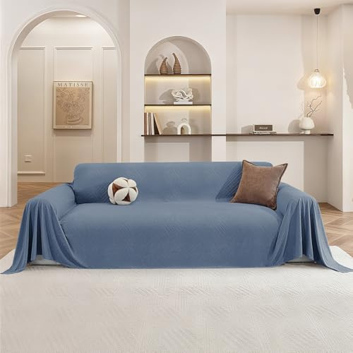 Ystyle Modernes Sommer Sofa Überzug 3 Sitzer, 200x340 cm, Blau | Leichte Sofa Überwurfdecke, Sofaschoner Rutschfest, Weich Bequem Couch Überzug, Waschbar Couch Decken Überwurf, Sofabezug