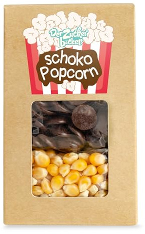 Snackbox Schoko Popcorn – DIY Popcorn Set mit Popcorn-Mais und Zartbitterschokolade, süßer Snack für Filmabende, Geschenkidee für Foodies, Familie