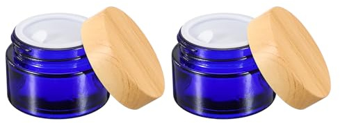 sourcing map Lot de 2 pots cosmétiques ronds vides en verre avec couvercle étanche rechargeables pour lotion, baume à lèvres, crème pour les yeux, bleu - 30 g