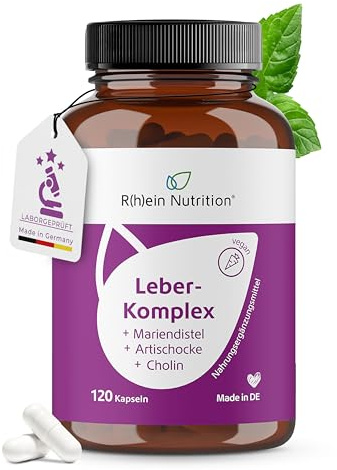Rhein Nutrition Mariendistel Kapseln hochdosiert – Leber Komplex mit Cholin (VitaCholine®), Artischocke & Löwenzahn – Leber Kur – 120 Kapseln für 2 Monate – vegan – laborgeprüft – Made in Germany