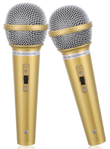 Fake Microphone Props, 2 Pack Realistic Plastic Microphone Models for Pretend Play, Karaoke, Speech Practice, Stage Performance and Party Favors