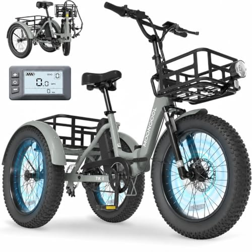 MOONCOOL Elektro Dreirad Erwachsene, Klappbares E-Trike,80/145Km Reichweite | Zu 95% vormontiert, 36V 20Ah Akku & 250W Motor, bis 25 Km/h, 20×3 Zoll Reifen, Hinterachsdifferential, bis 204 kg, 3 Fahrmodi