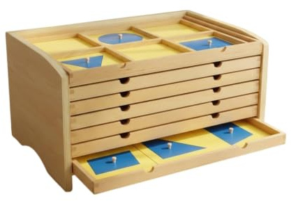 YunJove Armoire Géométrique pour Enfants Cabinet Coffre à Tiroirs Meuble d'apprentissage Structure Robuste en Bois avec Poignées Rondes et Formes à Manipuler