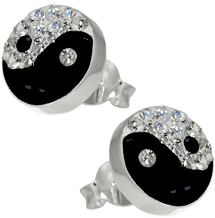 Vinani Ohrstecker Kreis Ying Yang schwarz Zirkonia weiß Sterling Silber 925 Yin Yan Ohrringe OYY
