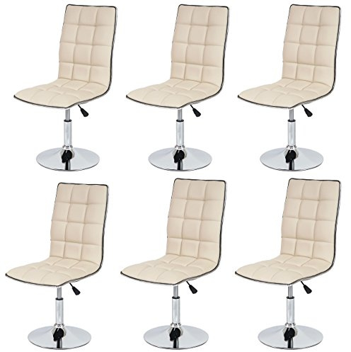 Mendler 6er-Set Esszimmerstuhl HWC-C41, Stuhl Küchenstuhl, höhenverstellbar drehbar, Kunstleder FSC®-Zertifiziert - Creme