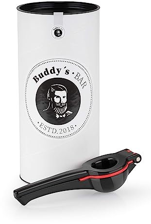 Buddy´s Bar - Limetten- und Zitronenpresse, hochwertige Presse aus Aluminium, lebensmittelecht und spülmaschinenfest, 21 cm lang für optimale Druckkraft, Schwarz/Rot