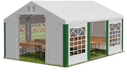 Das Company Partyzelt 4x6m Lagerzelt Universalzelt Moskitonetz Zelt weiß-grün Zelt 560g/m² PVC Plane wasserdicht Hochwertigeszelt Gartenzelt Pavillon Summer ISDM