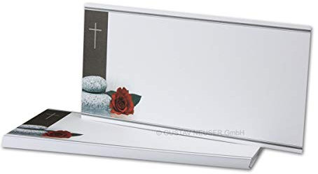 500x Beileidskarten ohne Text - Würdevolles Motiv Rose, Steine & Trauerkreuz Matt - Trauerkarte in 21 x 10,5 cm DIN Lang - schlichte Kondolenzkarte Beileid