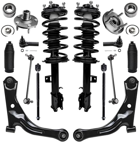Detroit Axle - Front End 14pc Suspension Kit for 2005-2009 Escape Mariner Mazda Tribute 2 Lower Control Arms with Ball Joints 2 Struts 2 Wheel Bearing Hubs Replacement 2 Sway Bars 4 Tie Rods 2 Boot