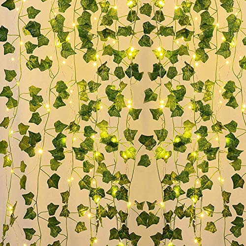 Lierre Artificiel, 10M Feuille Guirlande Lumineuse, Plantes Artificielles avec 100 LED et Vert Feuille, Chaîne Lumières LED de Vigne pour Jardin, Cour, Maison, Patio, Fête de Mariage Décoration