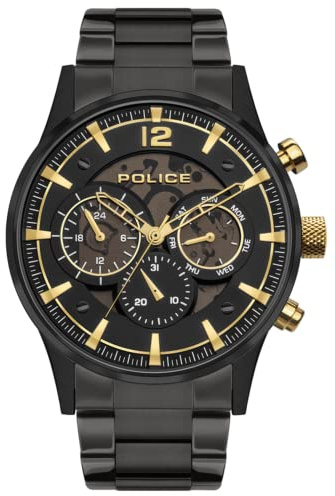 Police Männeruhr Pradesh Quarz Schwarz Edelstahl, Edelstahlarmband, 45 mm, Ziffernblatt Schwarz, Wasserdichtigkeit 5 bar, PEWJK2002802