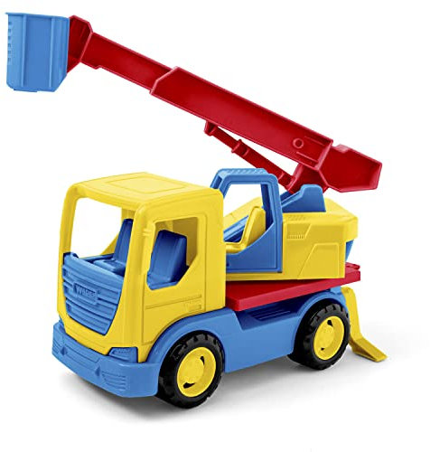 Wader 35318 - Tech Truck LKW mit Kran, Personen-Korb, drehbarem Aufsatz und stabilen Stahlachsen, ca. 29 x 11,5 x 32 cm groß, ab 12 Monaten, ideal als Geschenk für kreatives Spielen