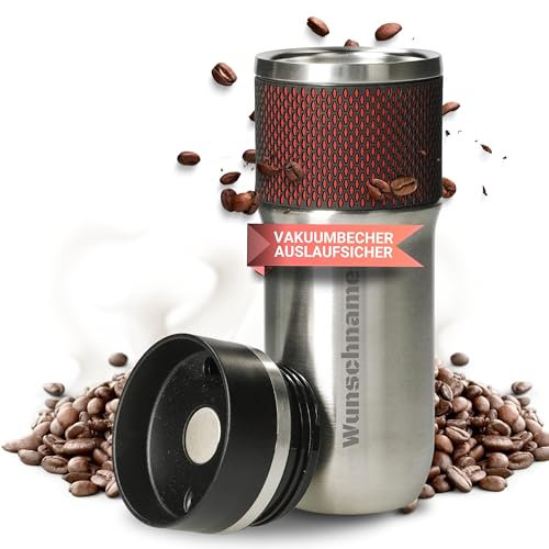 Taza de café personalizada NEPTUN | 450 ml | Termo de doble pared en plata metalizada | Para crear uno mismo | Termo con grabado personalizado para llevar el coche