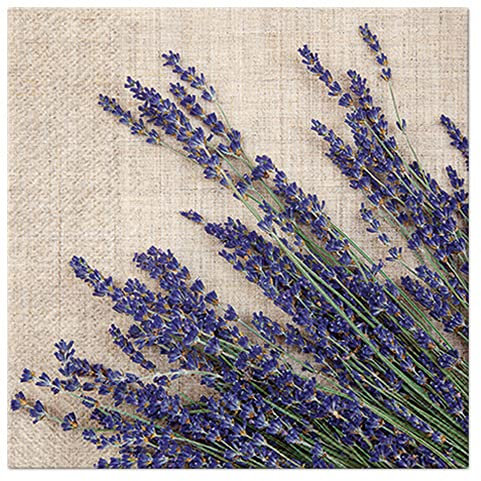 20 Servietten Lavendel auf beige | Blumen | Sommer | Tischdeko 33x33cm