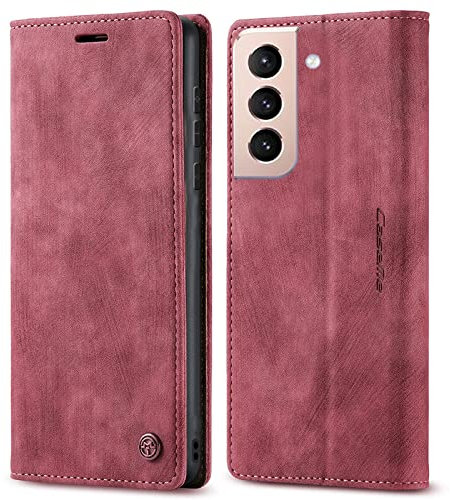 PaceBid Hülle Kompatibel mit Samsung Galaxy S22 5G, Retro Luxus Leder Schutzhülle mit Kartenfächer, Magnetisches Flip Handyhülle für Samsung Galaxy S22 5G Rot