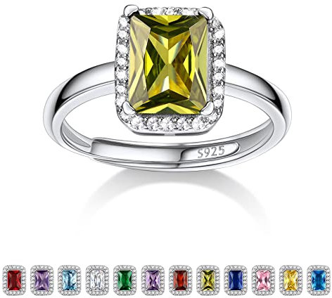 Bestyle Ring Silber 925 Frauen Bling Mondstein August Damenring Verstellbar Fingerring mit Peridot Gelber Heilstein Modeschmuck für Mädchen