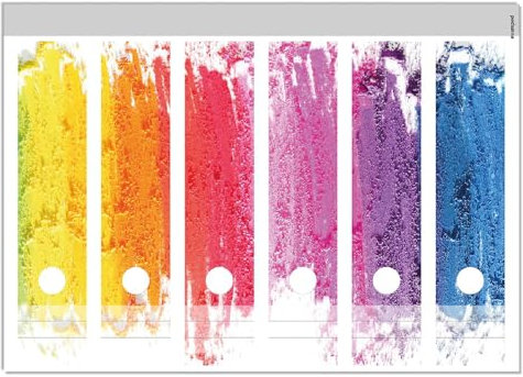 Wallario Ordnerrücken Sticker Regenbogenstreifen auf weißem Hintergrund - Bunter Anstrich - Größe 6 Stück, Rückenschilder für 6 breite Ordner, Klebeetiketten
