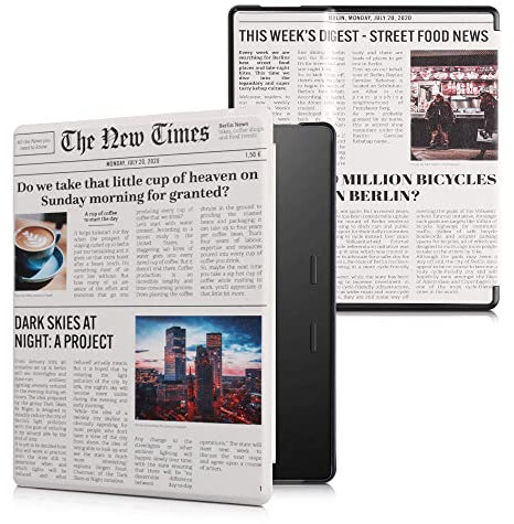 kwmobile Klapphülle kompatibel mit Amazon Kindle Oasis 10. Generation Hülle - eReader Case - Newspaper Mehrfarbig Schwarz Sand
