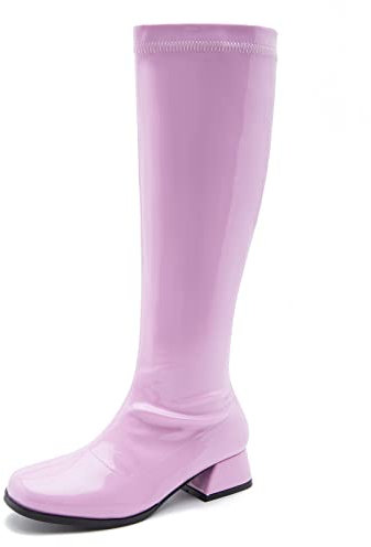 Gogo Stiefel für Damen, kniehohe Stiefel, niedriger Blockabsatz, Reißverschluss, Party, Tanzschuhe, Pink, 42 EU