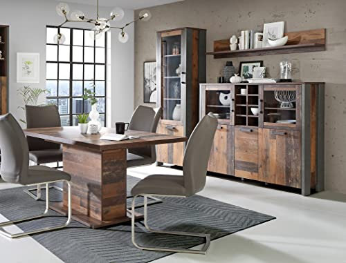 expendio Esszimmer Cedric 41 Vintage braun 5-teilig Säulentisch Vitrine Highboard Wandboard Speisezimmer