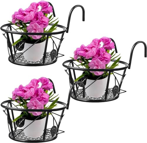 Lot de 3 Supports de Pots en Métal - Étagère à Fleurs Suspendue Avec Crochets - Rampe Pour Jardin, Balcon, Clôture, Intérieur et Extérieur