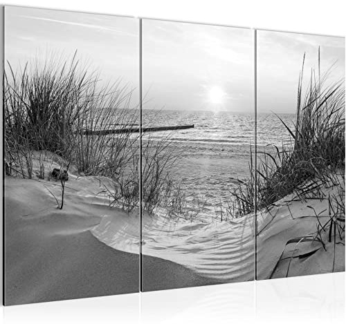Runa Art Wandbilder Strand Sonnenuntergang Bild XXL Schlafzimmer Wohnzimmer Schwarz Weiss Meer Natur 120 x 80 cm 3 Teilig 041731c