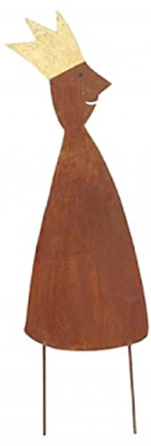 ETC stimmungsvoller Gartenstecker Blumenstecker Dekofigur König als Flache Silhouette aus Metall beidseitig Rostbraun bemalt mit Goldener Krone in verschiedenen Größen (Rostbraun breit klein)