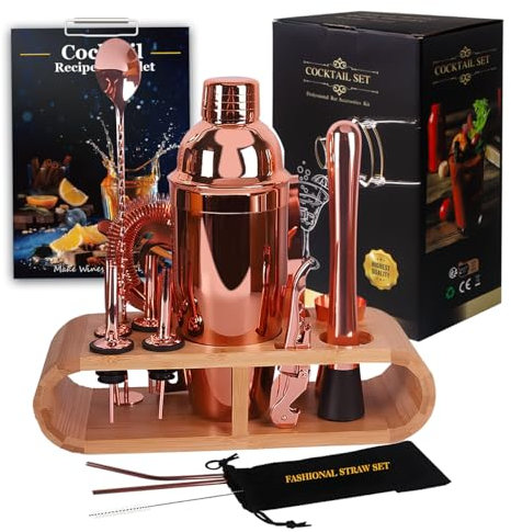 ZBPASL Ensemble de Shaker à Cocktail 16pcs, Ensemble de Cocktail avec Shaker à Cocktail, ouvre-Bouteille, Ensemble de Cocktail Shaker,Ensembles d'accessoires de Bar (Rose Gold)