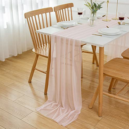 AOKSUNOVA Tischläufer Chiffon Hochzeit Rosa Tüll Tischläufer Tischdeko Hochzeit 75cm x 3m Dekostoff