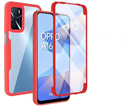 GOKEN Funda para OPPO A16 / OPPO A54s / OPPO A16s, [ Protector de Pantalla Integrado] 360 Grado Carcasa Completa Transparente con TPU Silicona Bumper, Rojo