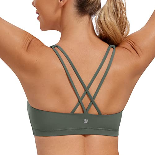 CRZ YOGA Damen Yoga Sport BH - Gekreuzte Rücken Crop Tops Gepolstert Sports Bra Padded Cropped Top Grauer Salbei M