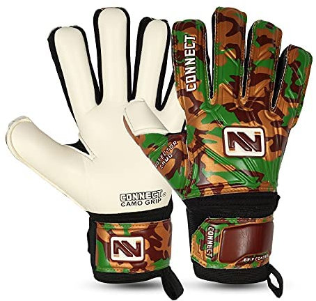 CONNECT Torwarthandschuhe für Kinder, Jugendliche und Erwachsene mit Fingerauflage, Fußballhandschuhe für Jungen Mädchen und Junioren, Fußballhandschuhe für Training und Spiel (Gold, 4)