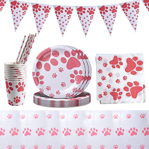 YAXMME 52 pcs Cat Party Fournitures,Cat Anniversaire Vaisselle Kit,Cat Party Décorations Serviette,Bannière,Serviettes en Papier,Tasses,Assiettes,Nappes,Vaisselle de Fête Enfant