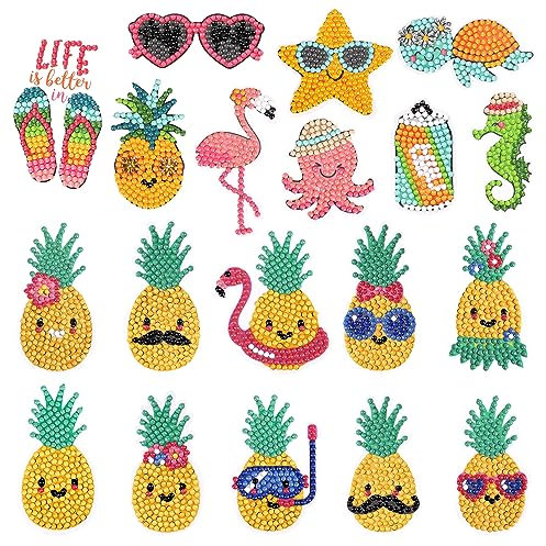 Wisplye 5D Diamond Painting Kinder Set, 19 Stück Malen nach Zahlen Kit mit Ananas Muster, Diamant Malerei Aufkleber DIY Handwerk Sticker Geschenke für Kinder Erwachsene Anfänger