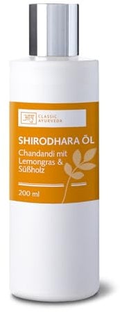 Classic Ayurveda - Shirodhara aceite Chandandi con hierba de limón y regaliz - 200 ml - Aceite ayurvédico para la frente con hierbas naturales