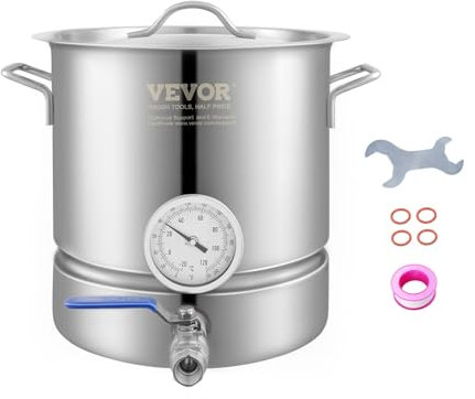 VEVOR Fermentatore a Secchio per Birra Artigianale Uso Domestico in Acciaio Inox Capienza 19 Litri Base per Pentola a Tre Strati, Kit Fermentazione per Birra con Termometro, Pentola Fermentatore Birra