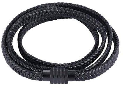 Homxi Black Chain Bracelet,Bracelets Men Stainless Steel Multilayer Braided Men Chain Bracelet 7.28Inch