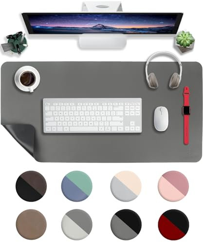 Schreibtischunterlage Leder,Schreibtisch Unterlage,80x40cm Laptop Desk Mat,Laptop Tischunterlage,Wasserdichte Schreibtischauflage FüR BüRo- Oder Heimbereich,Büromatte tragbar (Dunkelgrau/Schwarz)