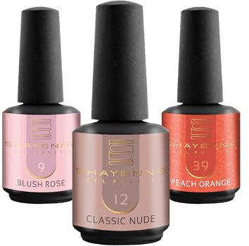 SHAYENNE UV Nagellack Set -MADE in GERMANY 3 Stück - 9 Blush Rose Rosa 15 ml - 12 Classic Nude 15ml - 39 Peach Orange Glitter 15ml Gel Farblack Gellack Nagel Lack Nail Polish Nagelgel