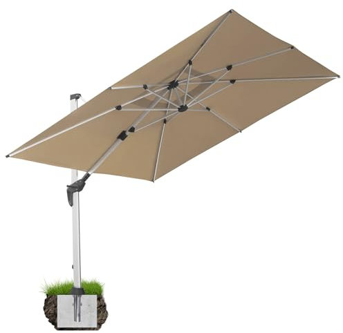 anndora Aluminium Ampelschirm 300 x 300 cm mit Kurbelsystem - Drehbar, Neigbar, Kippbar - Marktschirm, Gartenschirm - Farbe Dark Natural mit Bodenanker