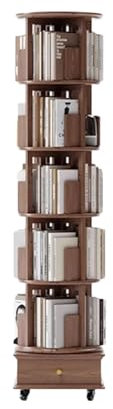 EESHHA Bücherregal Librería Drehbares Bücherregal aus massivem Gummiholz, 360°-Display, mobiles Bücherregal mit Schublade und Rädern, drehbarer Bücherregalturm für Heimbüro-Dekoration