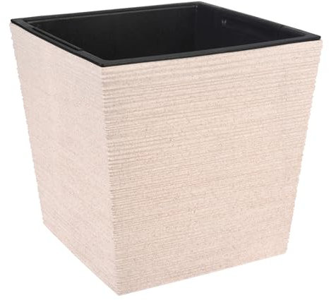 PROGARDEN Pot de fleurs avec insert - 24 x 23,5 cm - En plastique - Avec poignée - Carré - Pour l'extérieur et l'intérieur - Blanc