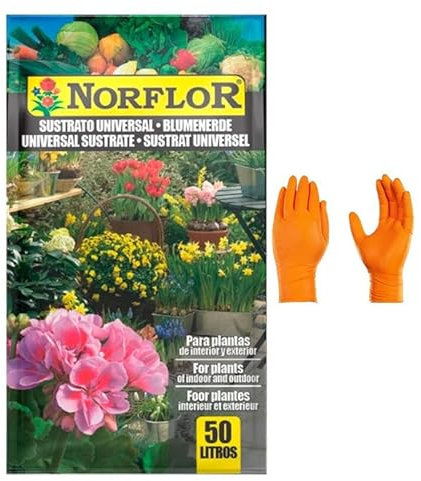 Sustrato Saco 50L para Jardín y Plantas Exteriores - Mezcla de Turba y Compost Orgánico, Acondicionador de Suelos, Retención de Agua y Nutrientes, pH 6-7 + Regalo de 2 guantes de nitrilo diamantado