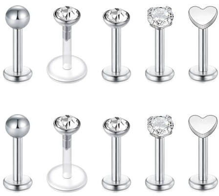 Briana Williams 10er Edelstahl Lippenpiercing Stecker Ohr Tragus Labret Helix Piercing 16G 6mm Silber Schmuck
